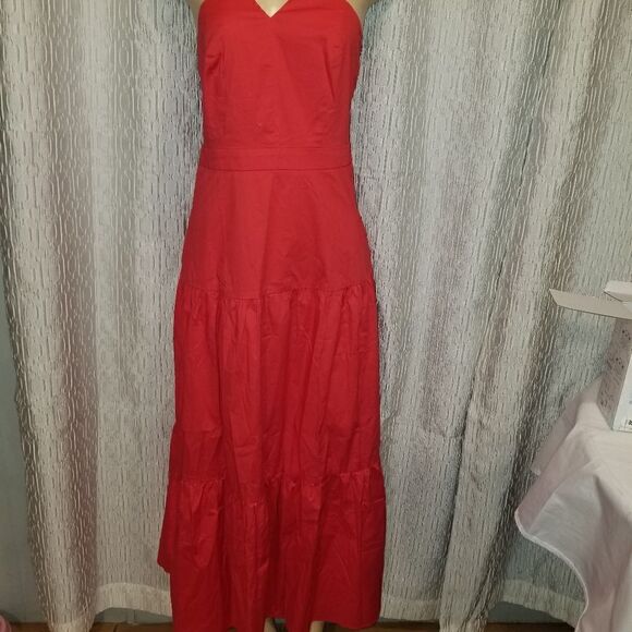 Maggy London Women's Ruffle V-Neck Halter Tiered Maxi Vacation Resort Event 6 - Picture 15 of 15